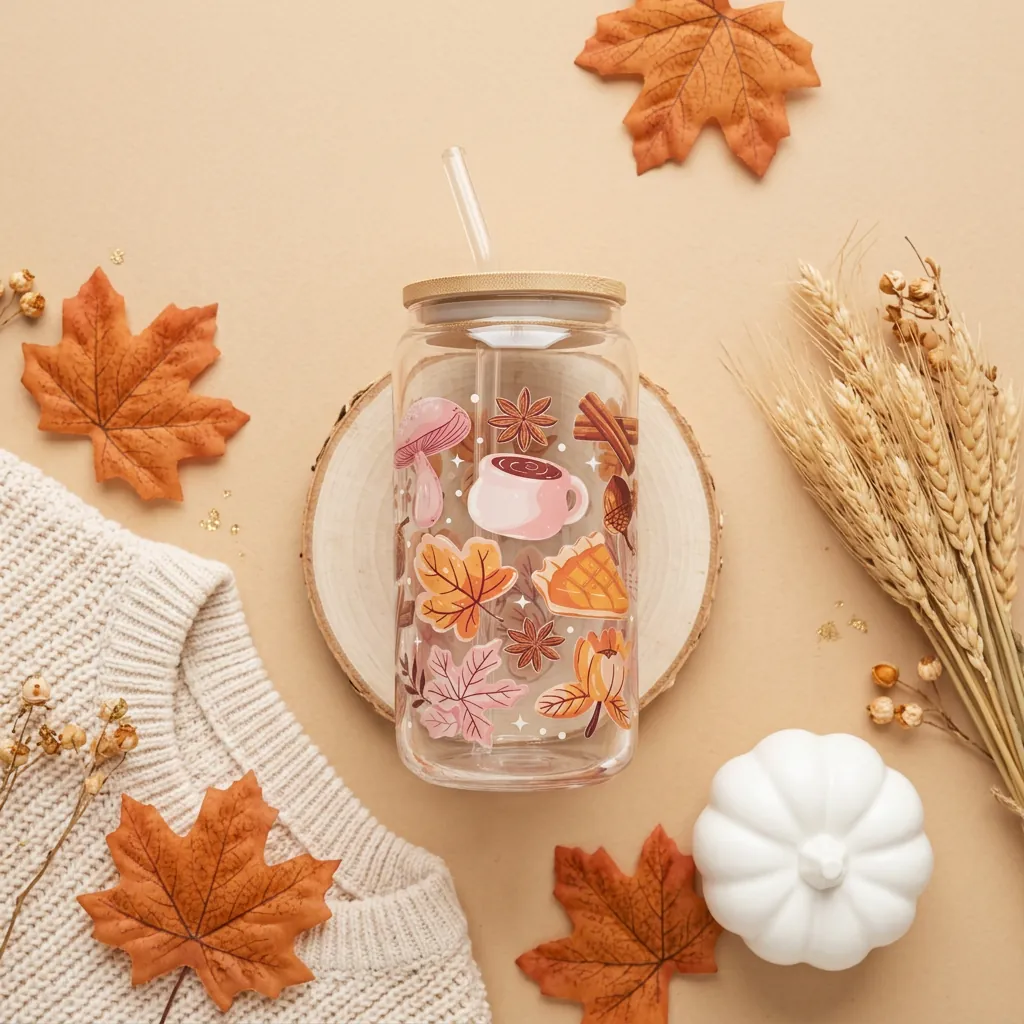 Fall Vibes 16oz glass can cup