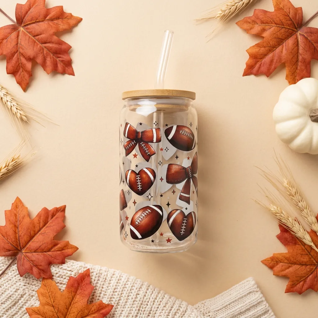 Football Time 16oz glass can cup