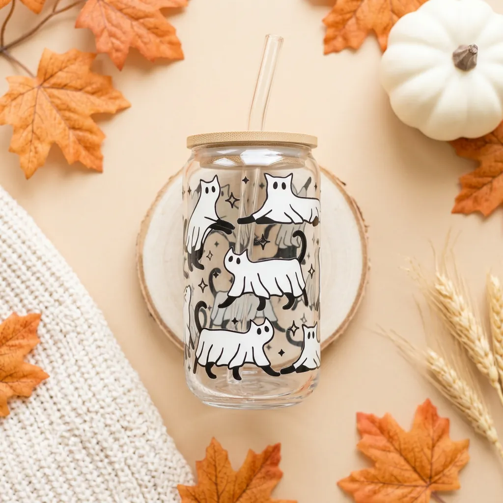 Kitty Ghost 16oz glass can cup