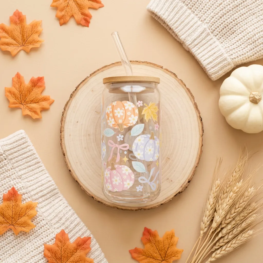Pastel Pumpkin 16oz glass can cup
